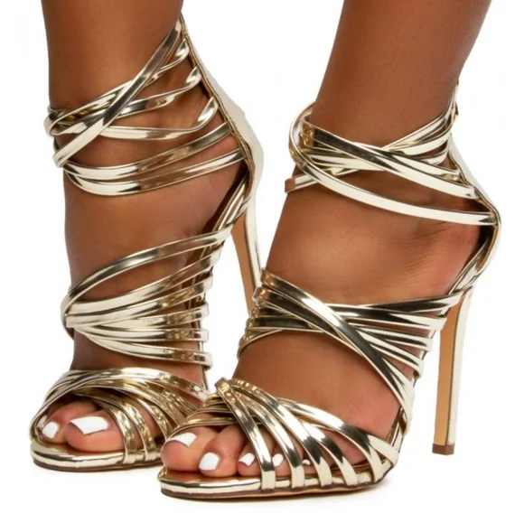 2x🎉HP🎉 LILIANA SHOES PARIS NIGHTS MULTI CRISS-CROSS STRAP STILETTO HIGH HEELS - Picture 3 of 5